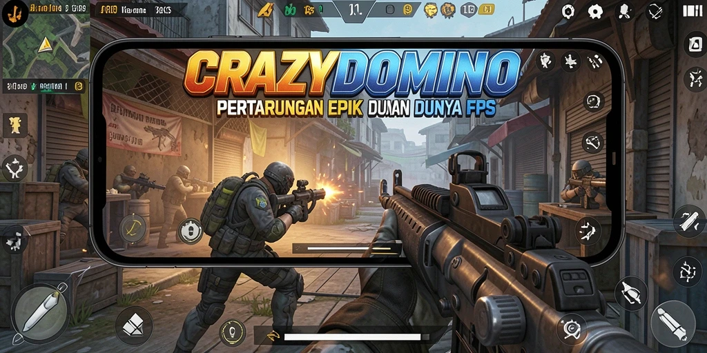 Tampilan gameplay seru dengan aksi menembak intens di CRAZYDOMINO.