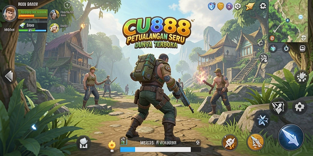 Screenshot utama CU888 menampilkan aksi seru di dunia terbuka.