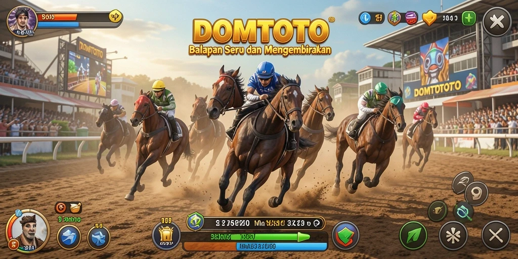 Screenshot gameplay DOMTOTO menampilkan mobil balap dan trek yang menantang.