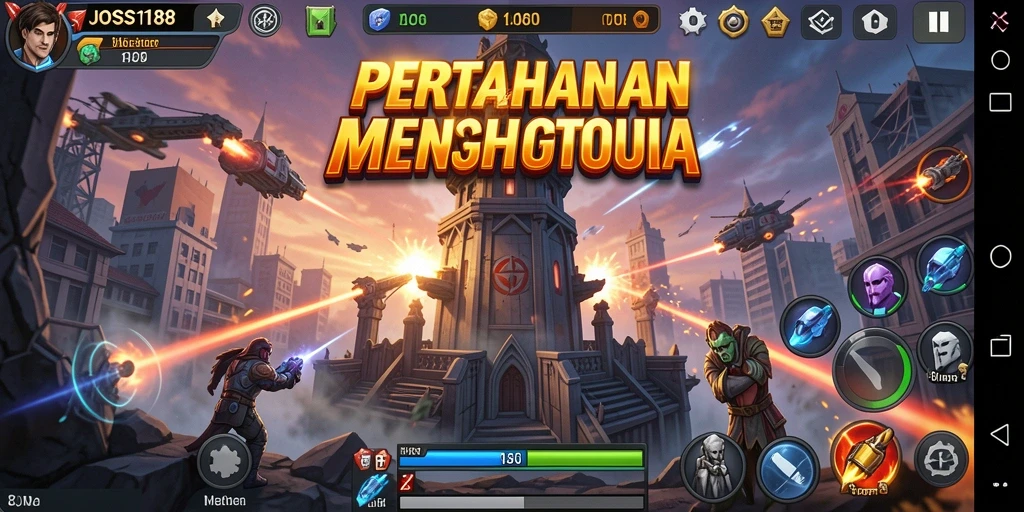 Tampilan gameplay mendebarkan dalam JOSS188 Tower Defense.