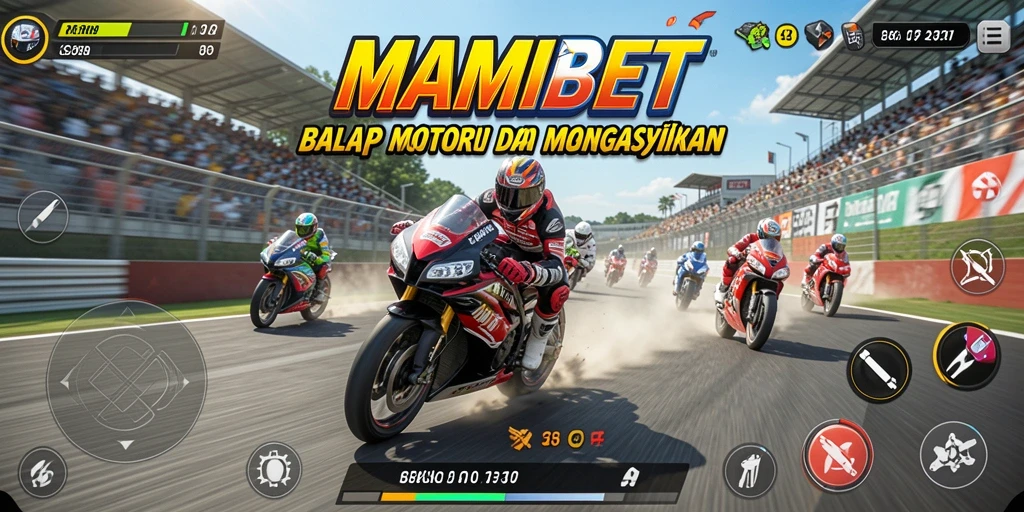 Screenshot utama MAMIBET menampilkan balapan motor yang seru di lintasan.