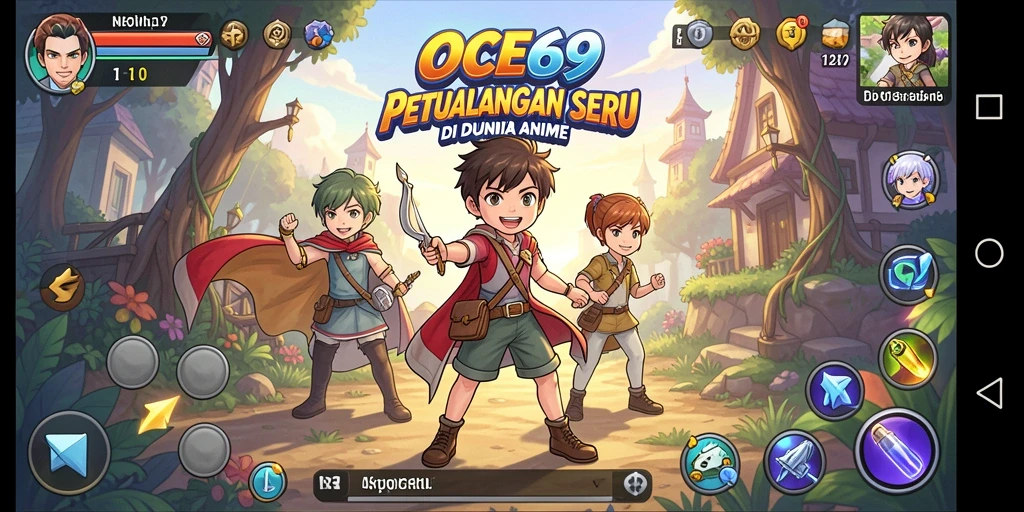 Screenshot gameplay OCE69 yang menampilkan petualangan karakter Anime.