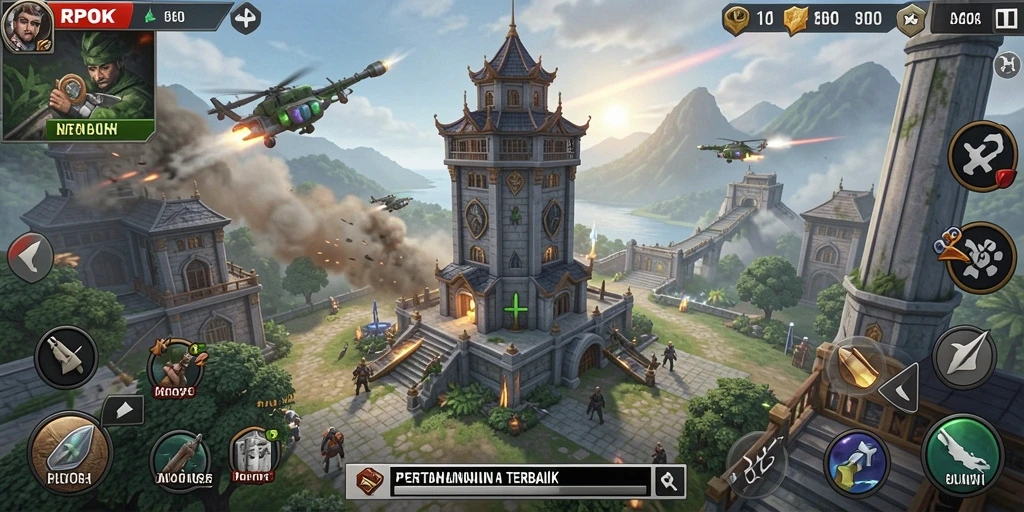 Tampilan gameplay RPOK yang mendebarkan dalam pertarungan Tower Defense.
