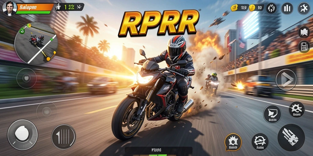 Screenshot RPRR menunjukkan balapan motor yang mendebarkan.