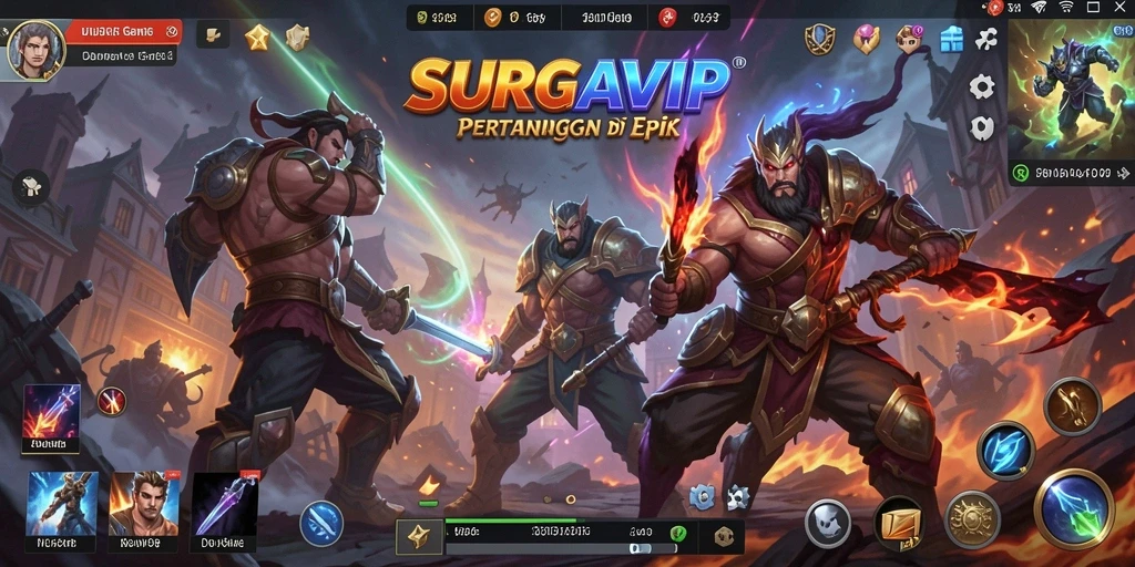 Tampilan gameplay pertarungan penuh aksi di SURGAVIP.