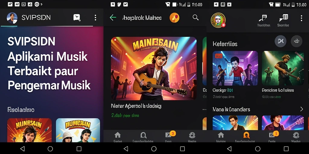 Tangkapan layar gameplay SVIPSIDN menampilkan antarmuka aplikasi musik yang menarik.
