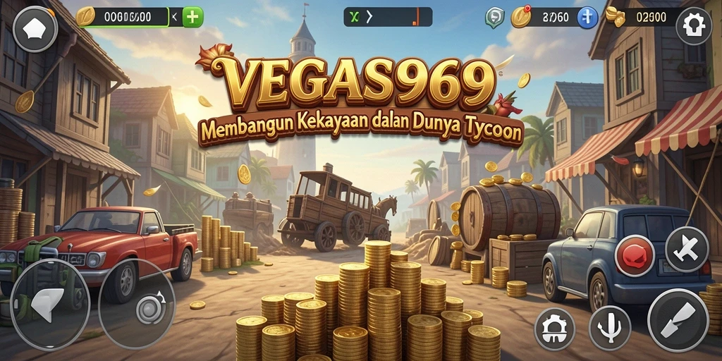 Tampilan gameplay <strong>VEGAS969</strong> yang menampilkan strategi membangun empire bisnis.